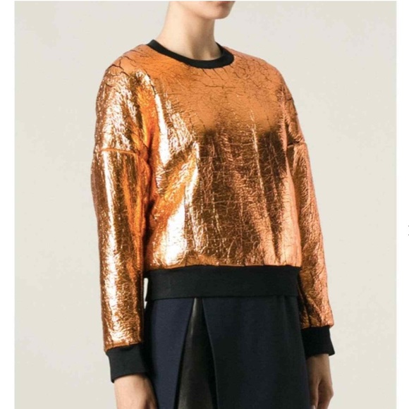 NWT 3.1 Phillip Lim Metallic Futuristic Sweatshirt Cropped Gold Sweater S $395 - Picture 6 of 16